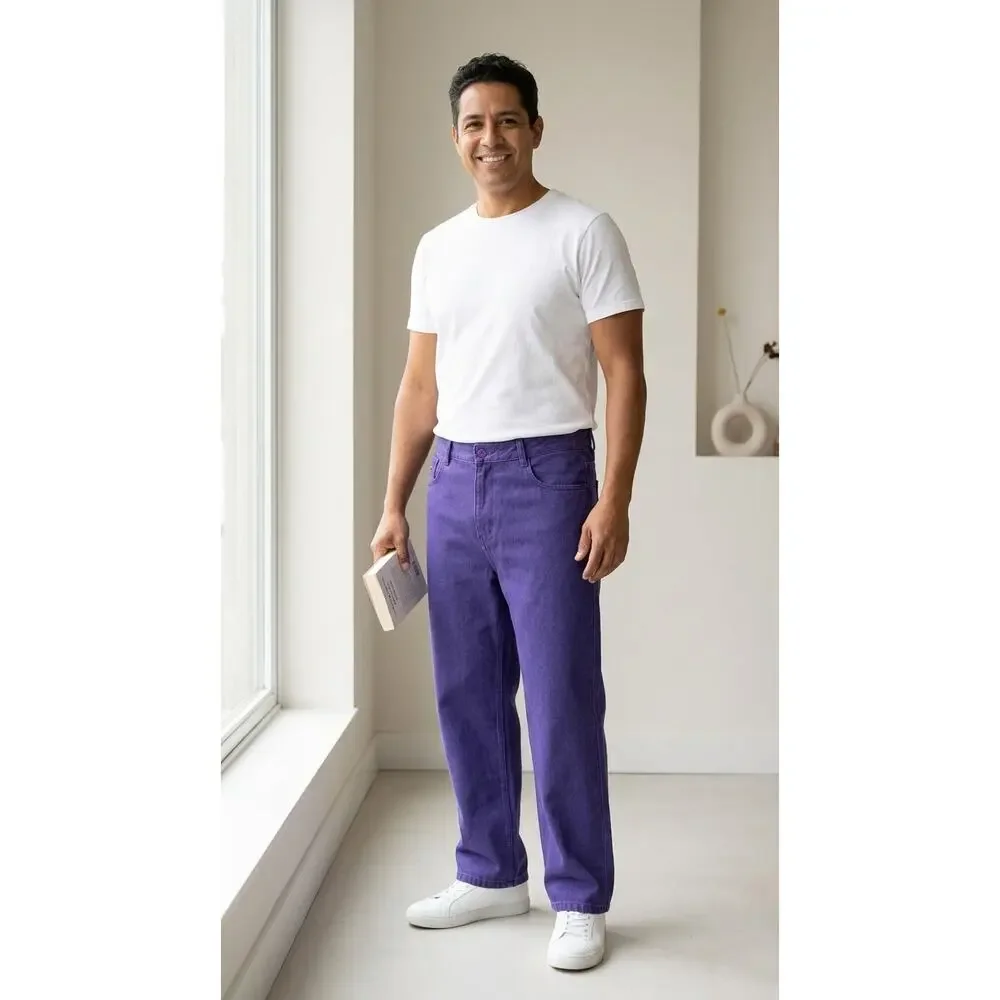 M/sf/t Mad Minds Purple Pocket Embroidered Straight Leg Jeans Men Size 36
